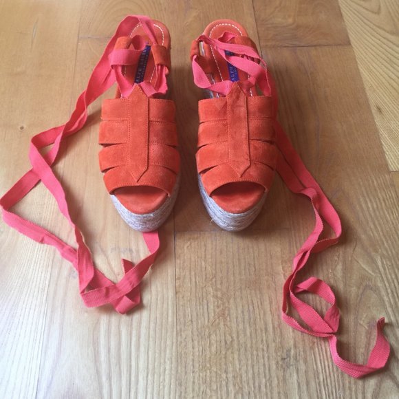 Ralph Lauren Orange Suede Lace-Up Espadrilles - Picture 3 of 8
